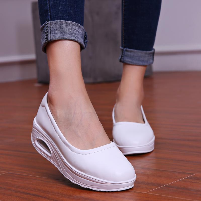 Air Cushion Shoes Women Leather Flats Non-slip Nurse Shoes Comfortable