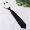 Ties Student Retro Black Solid Silky Narrow Neck Tie Slim Smooth Women Zipper Necktie