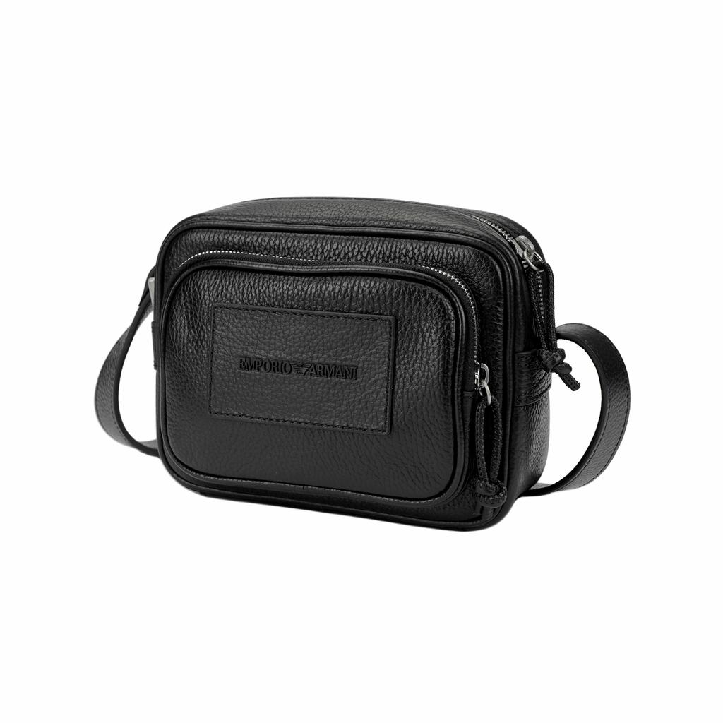 Emporio Armani Classic Logo Zip Floral Leather Camera Bag Men Shoulder Bag Black Y4M364-Y068E-80001