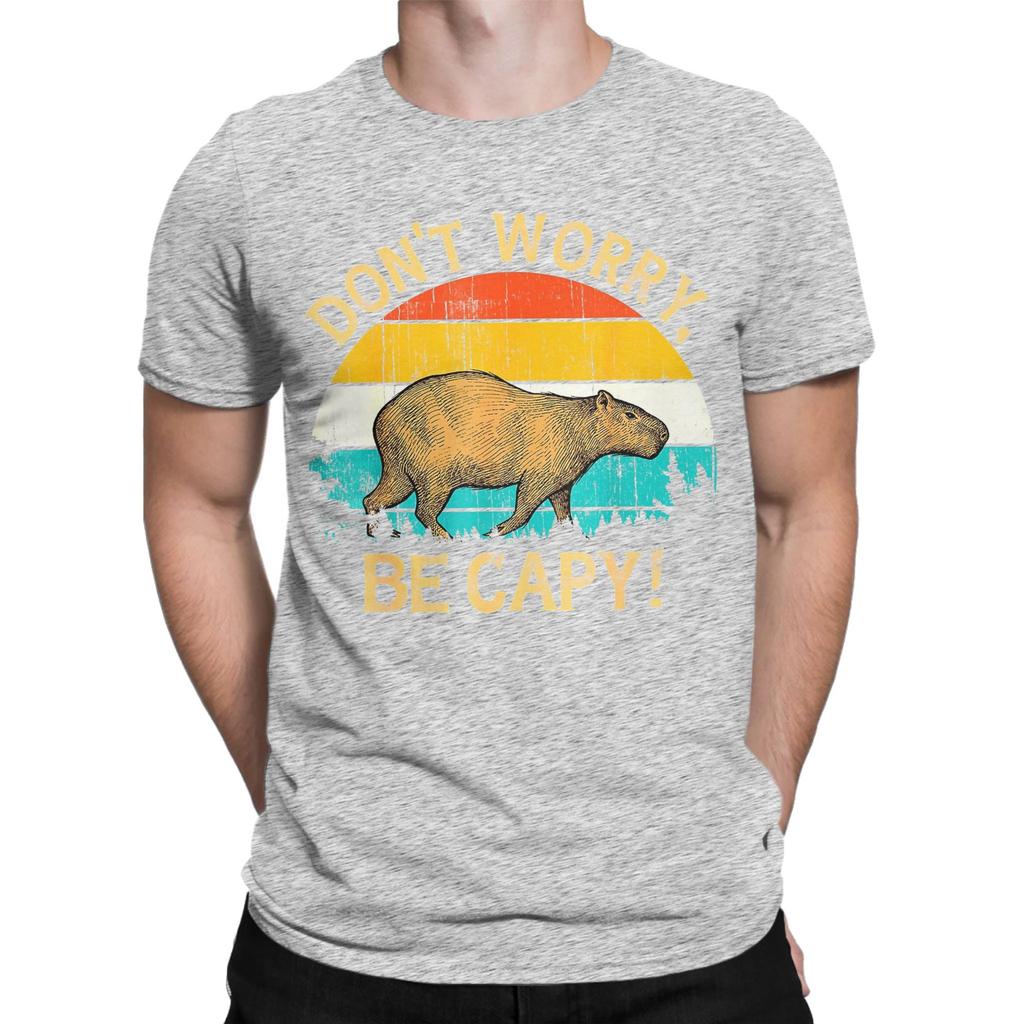 Vintage Capybara Retro Style Dont Worry Be Capy TShirt Unisex Round Neck 100 Cotton T Shirts Short Sleeve Tees Original Clothes