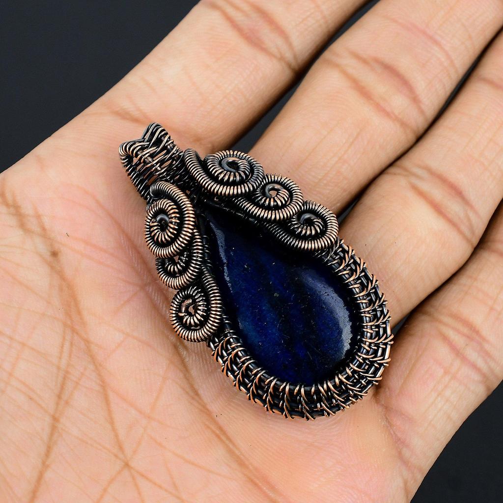 Blue Flash Labradorite Handmade Pendant, Natural Gemstone Jewelry, 999 Copper Wire Wrapped Pendant Jewelry, For Gift