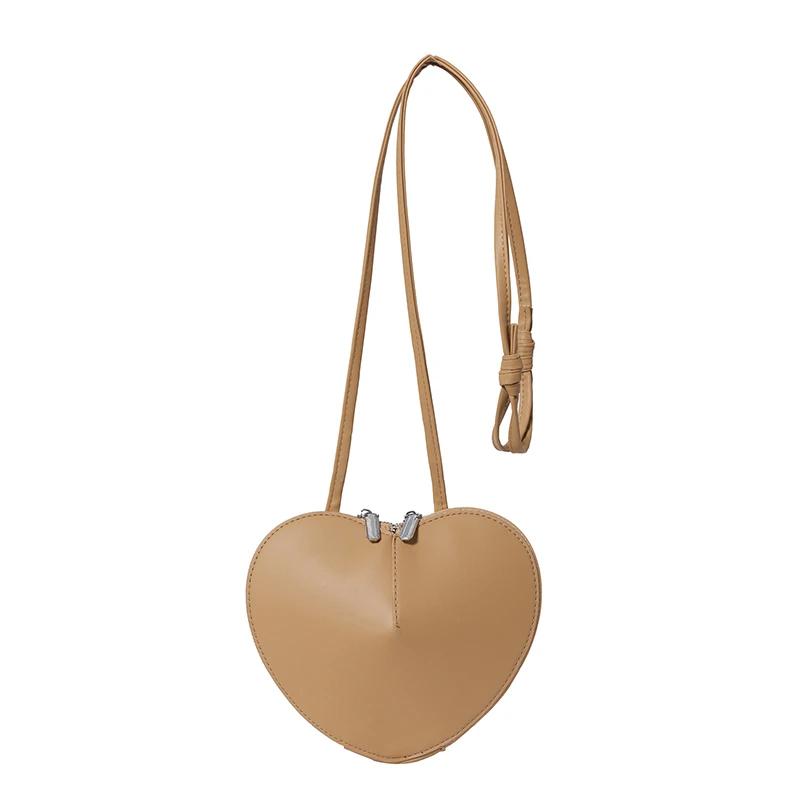 Мягкие сумки через плечо из искусственной кожи в форме сердца для женщин, новые модные однотонные маленькие сумки через плечо, дизайнерские роскошные сумки на молнии
