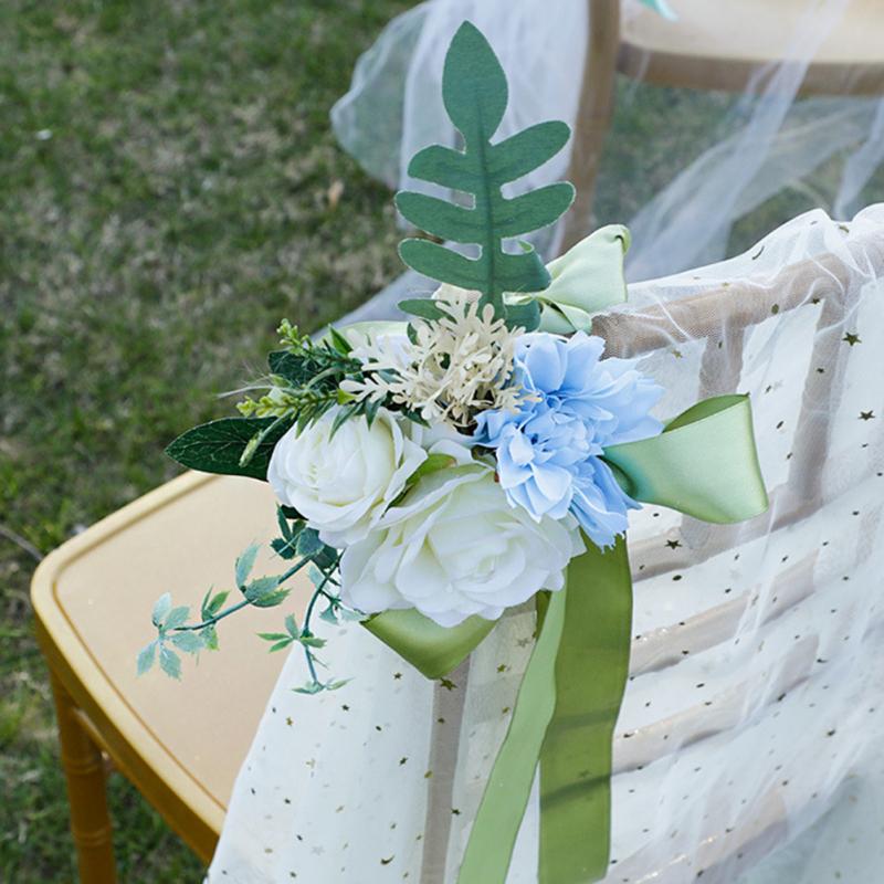 Свадебный автомобиль в лесном стиле, комплект украшений из шелковых цветов, свадебный стул, макет задней площадки, искусственный