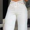 Women Hollow Wide Waistband Long Pants High Waist Solid Color Wide Leg Flared Trousers Yoga Sport Gym Pants