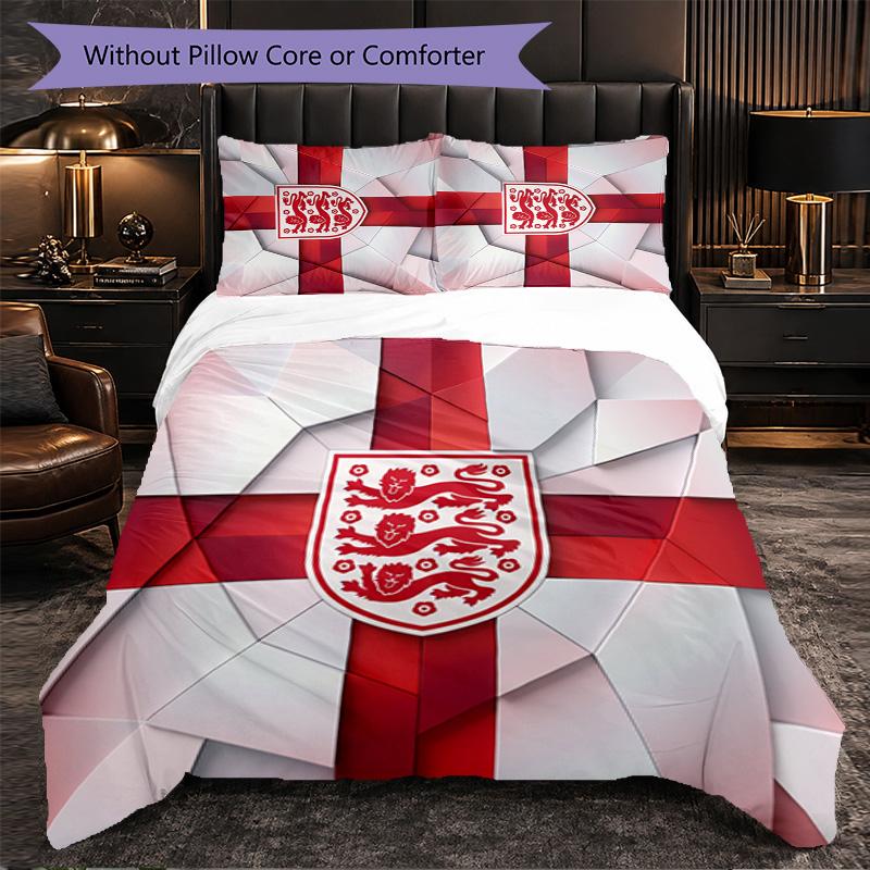 England Football Pattern 3 Pieces Bedding Set Soft Microfiber Duvet Cover with Pillow Cases for Bedroom