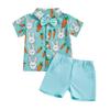 Baby Toddler Boy Easter Outfits Rabbit Carrot Short Sleeve Button-up Shirts Solid Color Shorts 2 Pcs Set