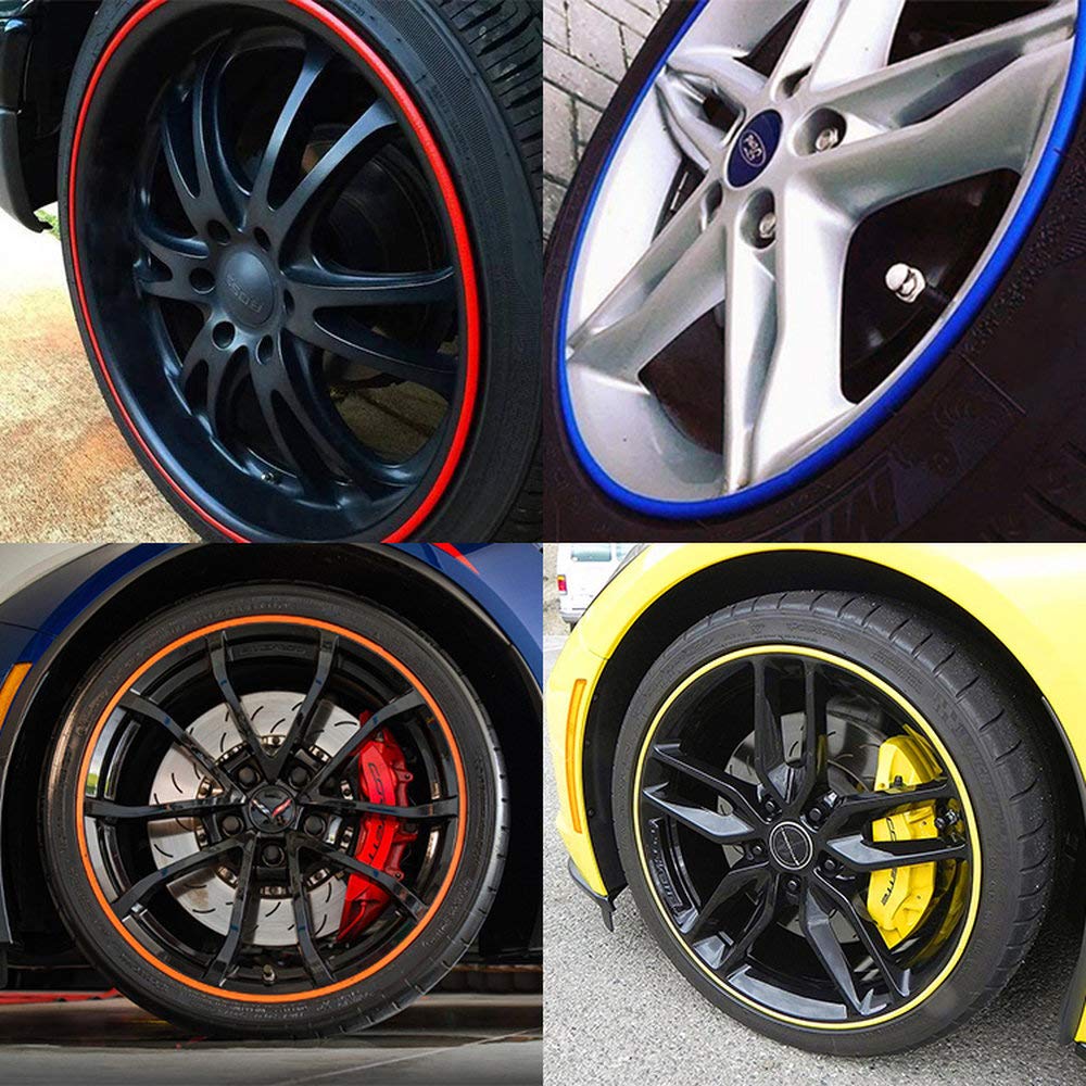 SUNNY Wheel Rim Protector 8M Easy Adhesive Tape PVC Material Wheel Protection Anti-Scratch Rim Guard Motorcycle Wheel (Red)