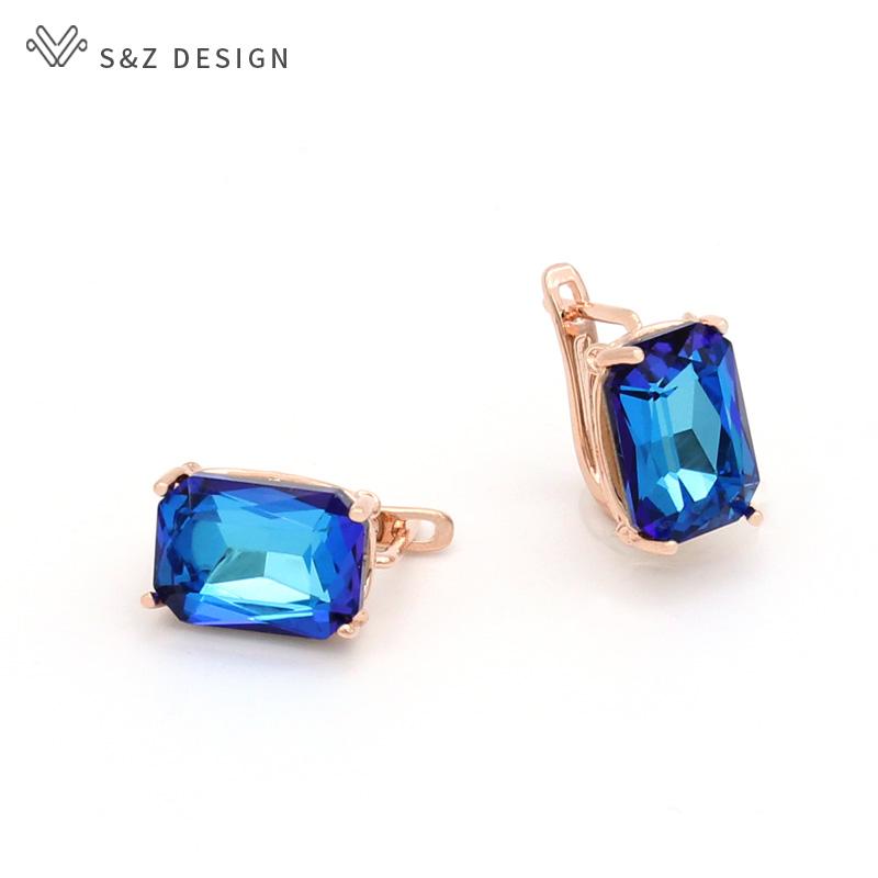 Fashion Colorful Rectangular Crystal Drop Earrings For Women Wedding Jewelry Rose Gold Color Eardrop