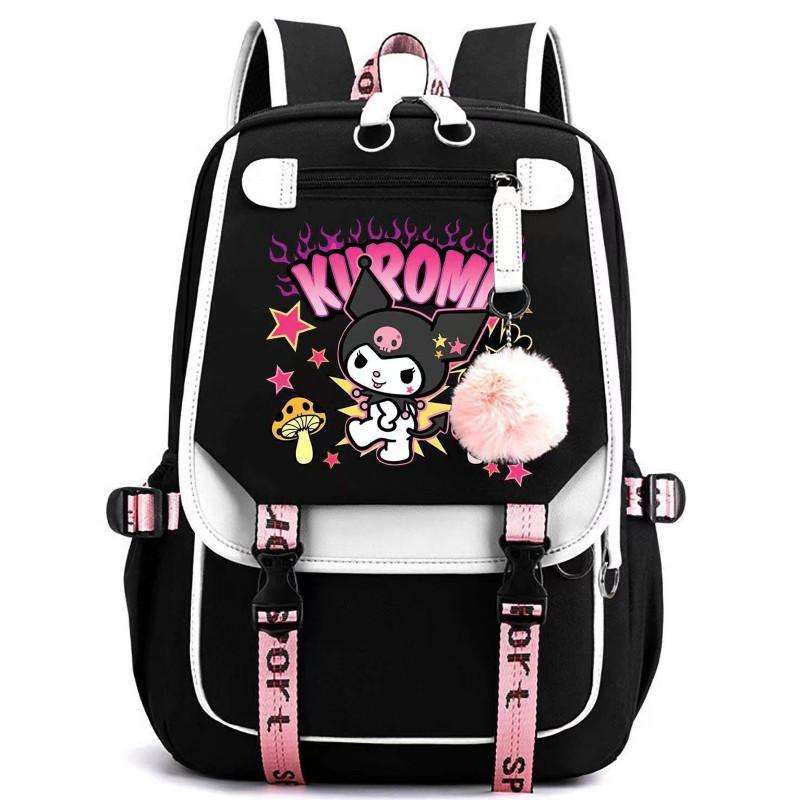 Kuromi Cartoon Backpack Students Teens Large Capacity School Bag USB Charging Port Hiking Travel Cycling