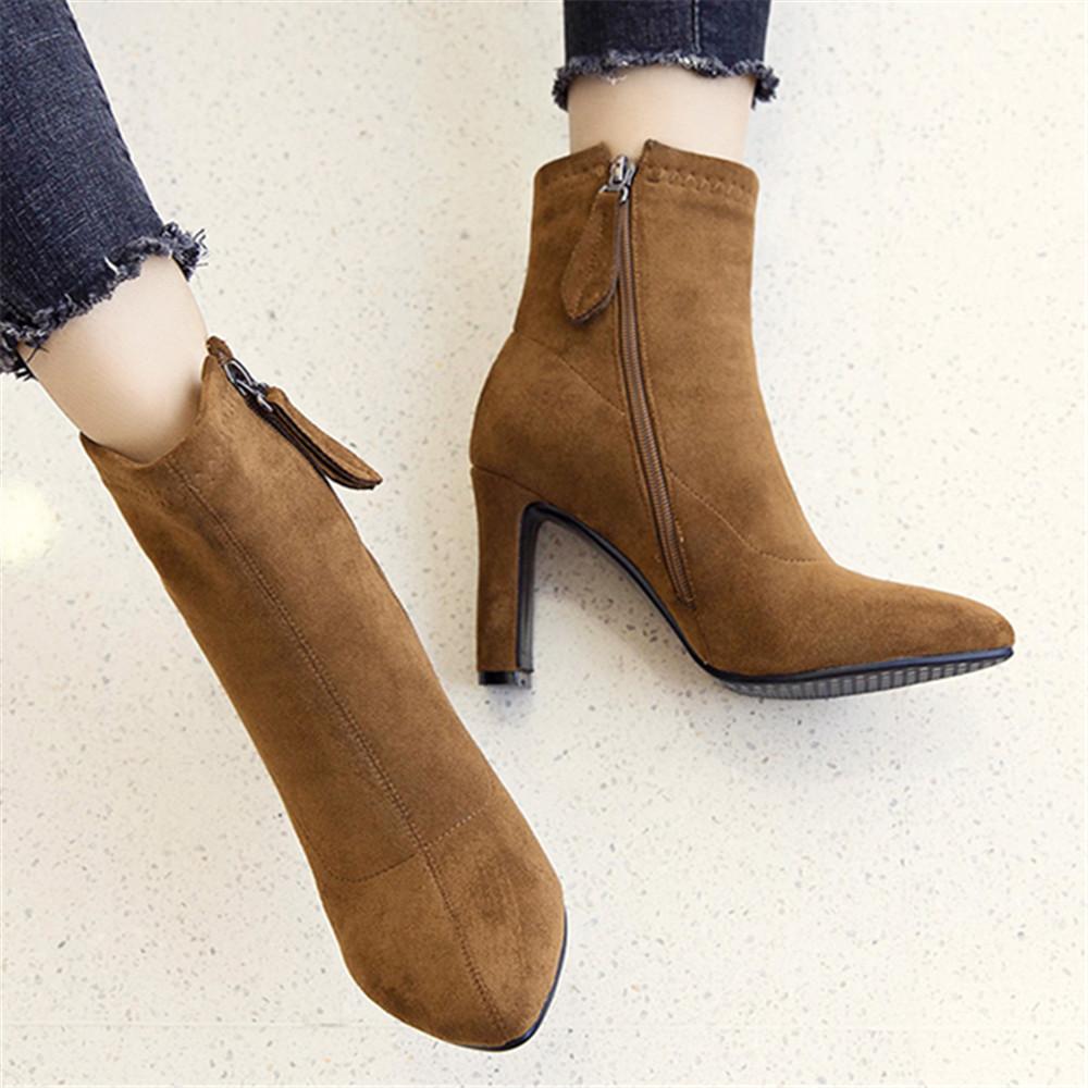 New High Heel Boots Women Korean Style Autumn and Winter High Heel Stretch Thin Boots Pointed Toe Sock Boots Women Gray