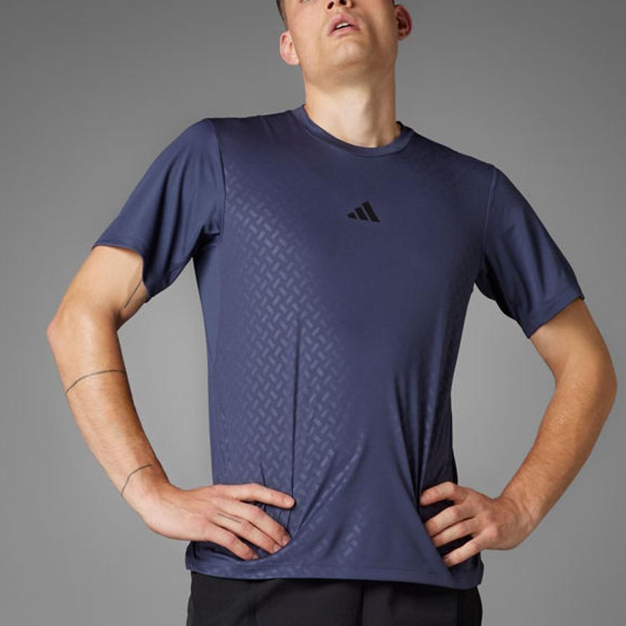 Adidas Power Workout T-Shirt Round Neck Quick-Dry Sports Fitness Short Sleeve Men Tops Dark-Blue Black JH3652