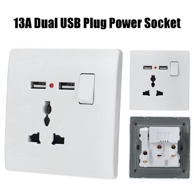 13A Настенная розетка 2 USB Порт Адаптер питания Выходная панель Электрическая розетка Домашняя фурнитура Зарядное устройство Ударопрочная Легкая установка