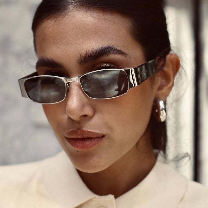 Small frame square metal sunglasses new light luxury sunglasses women anti ultraviolet Internet celebrity sunglasses