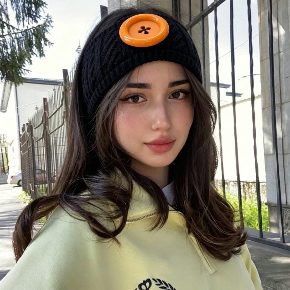 Colorful Button Knit Headband Wide Band Hair Wrap New Warm Hair Band Cold Weather Styling