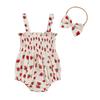 Baby Girls Summer Sweet Rompers Sleeveless Fruit Print Cami Romper with Headband