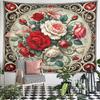 Art Nouveau Rose Circle Tapestry Wall Hanging Vintage Floral Ornament Art Decor for Bedroom Living Room