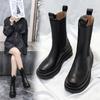 New Winter Elastic Mid-Leg Platform Chelsea Boots Black Platform Plus Size Ankle Boots
