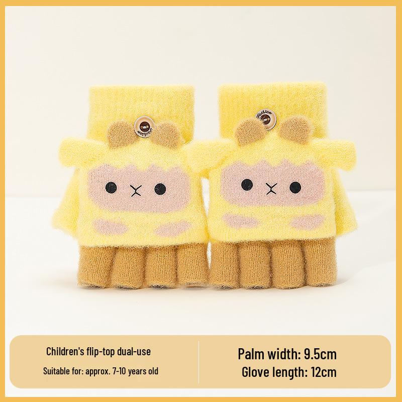 Cozy Cartoon Crocodile Flip-Top Kids' Gloves