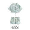 Fashion Style 2024 Autumn New Women's Clothing V-neck All-Matching Image Print Shirt Mid Waist Shorts 8284475