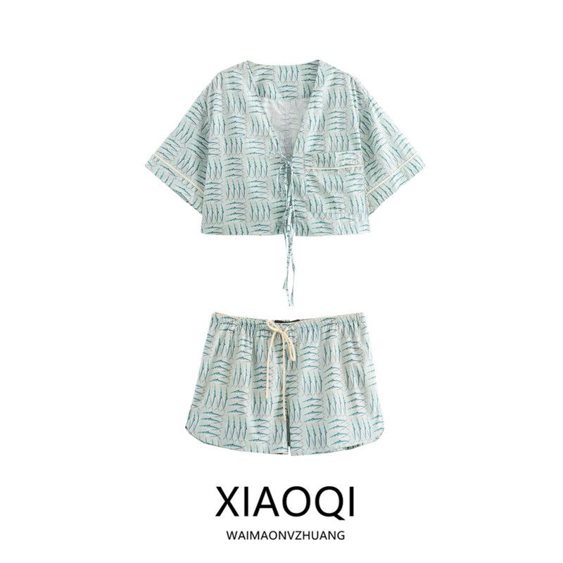 Fashion Style 2024 Autumn New Women's Clothing V-neck All-Matching Image Print Shirt Mid Waist Shorts 8284475