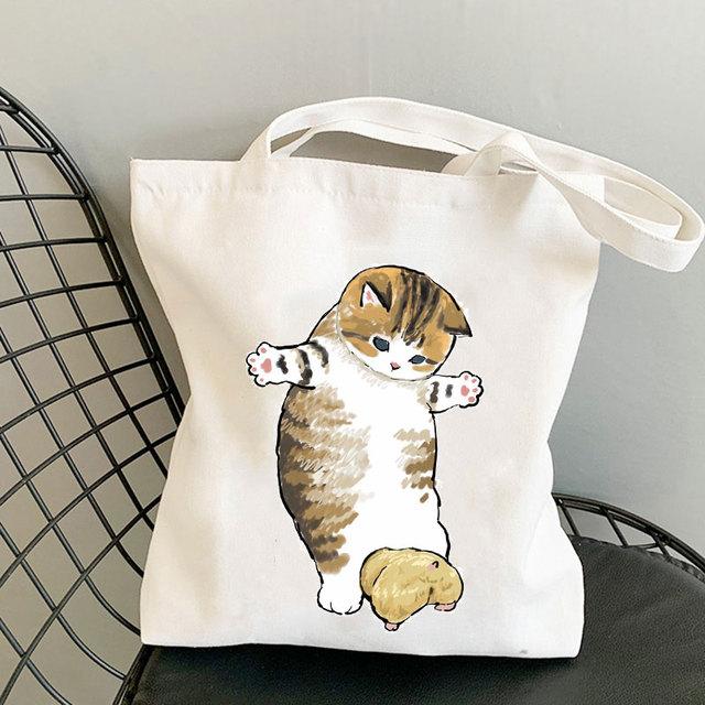 Сумочка с изображением кошки, женская сумка через плечо с женской сумкой для отдыха, уличная пляжная сумка, складная сумка для покупок, черная