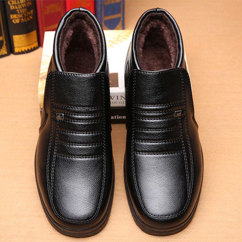 Winter Waterproof Men's Casual Leather Shoes Flannel High Top Slip-on Male Casual Shoes Rubber Warm Winter Shoes
