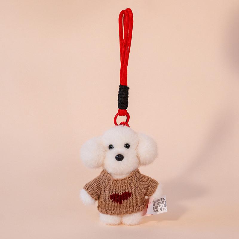 Teddy Dog Plush Pendant With Sweater Adorable Cartoon Dog Keyring For Backpack Decor