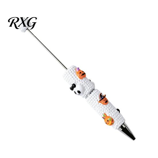 Pumpkin Shaped Ballpoint Pens Halloween Rhinestone Beadable Pen, DIY Sparkly Cat Ghost Plastic Beaded Spooky Stationery Glitter Black Ink Pen