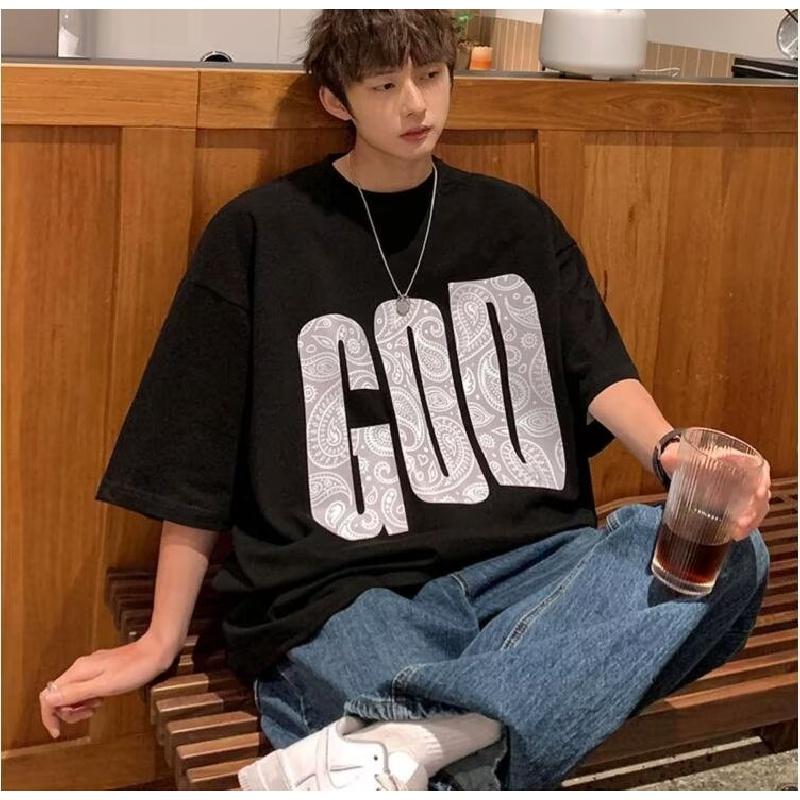 Мужские футболки с коротким рукавом с буквенным графическим принтом, модные брендовые футболки для мужчин, мужская одежда, повседневная футболка, мужские летние топы в корейском стиле ретро для мужчин