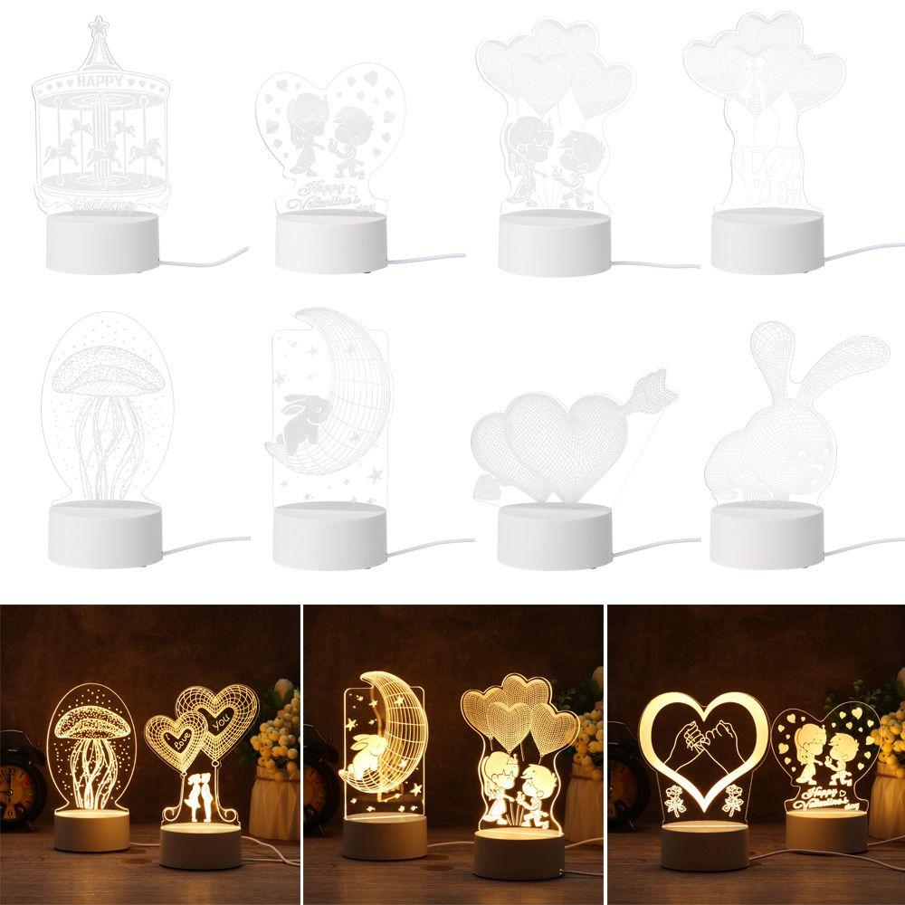 Day Gift Home Decor Acrylic LED Night Lights Luminous Table Lamp 3D LED Light Rabbit Heart Love