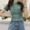 Women's Summer Solid Color Short-sleeved T-shirt Short Simple Slim Top