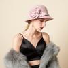 Bucket Hat Female British Retro Feather Flower Woolen Top Hat Elegant Felt Hat Pot Hat