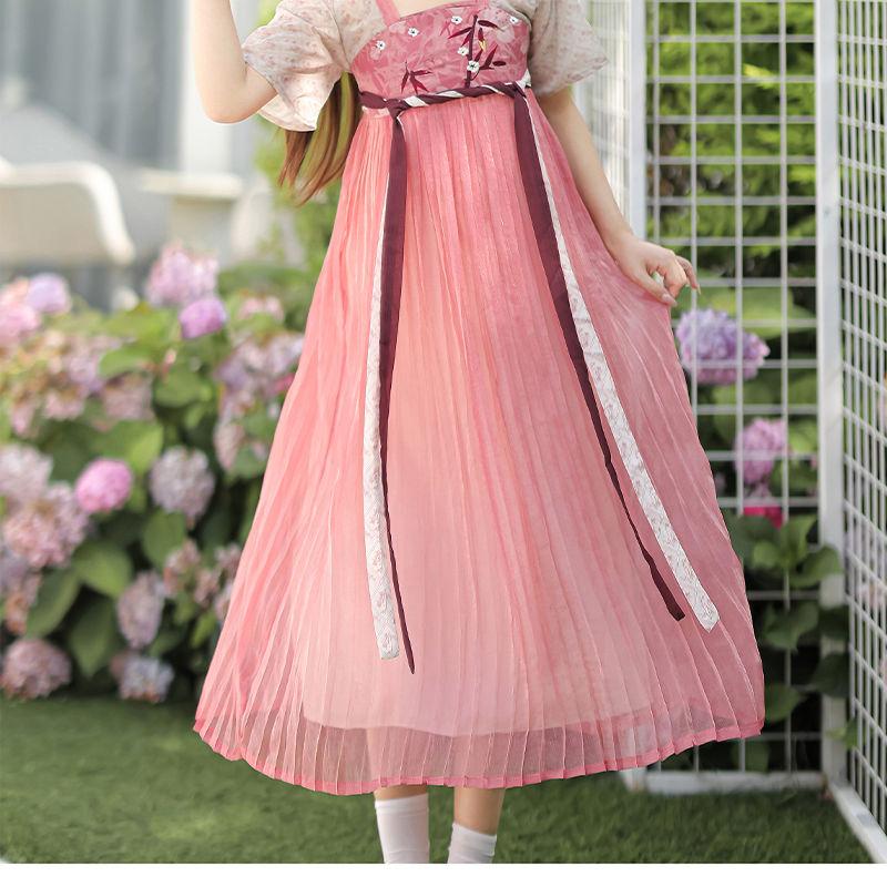 Женское улучшенное свободное платье средней длины Hanfu с короткими рукавами большого размера