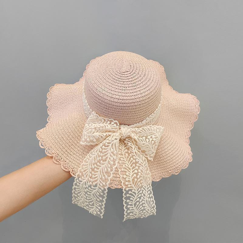 Seaside Beach Hat Lace Straw Hat Children Summer Visor Breathable Sunscreen Bucket Hat Vacation Style Straw Hat