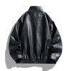 American retro PU leather jacket men's autumn loose trendy brand large size jacket top men's trendy stand-up collar windproof jacket