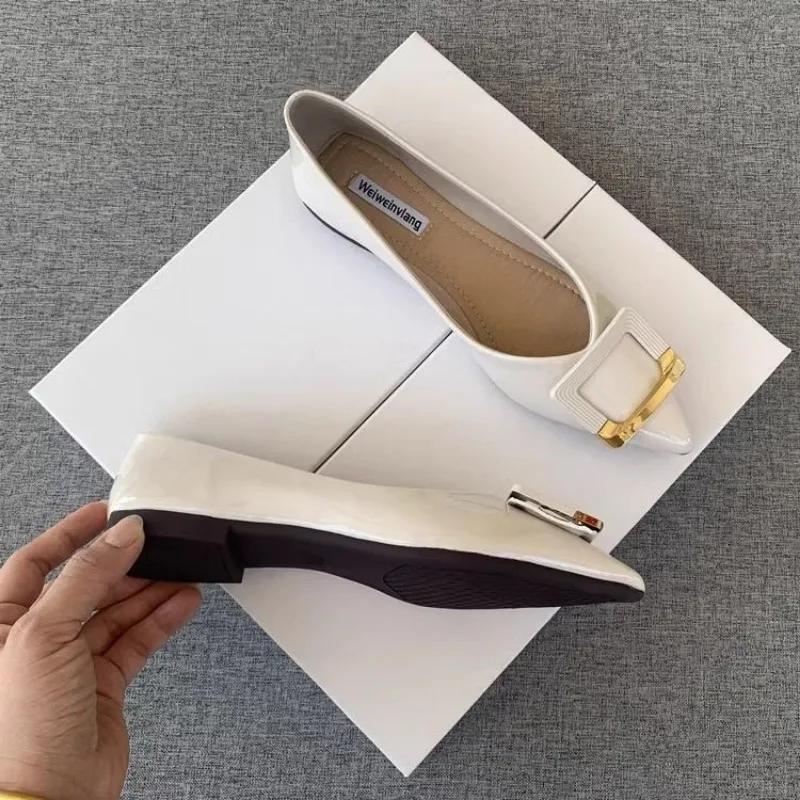 Черные туфли с острым носком на плоской подошве из лакированной кожи Joker, удобные туфли Lok Fu на мягкой подошве, женские туфли больших размеров