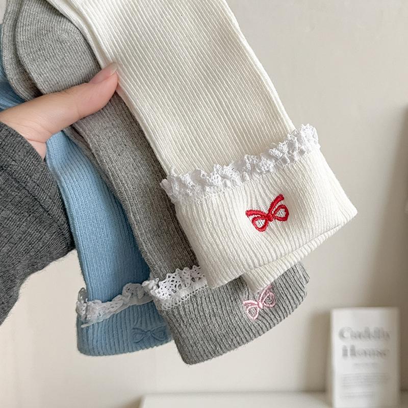 Simple All-Match Girly Cotton Socks Lace Bow Sweet Sock Casual Breathable Sweat-Wicking Mid-Tube Socks Accessories Gifts