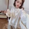 Женская рубашка с длинным рукавом и французской отделкой кружевом: Блузка свободного кроя в корейском стиле, весна 2025