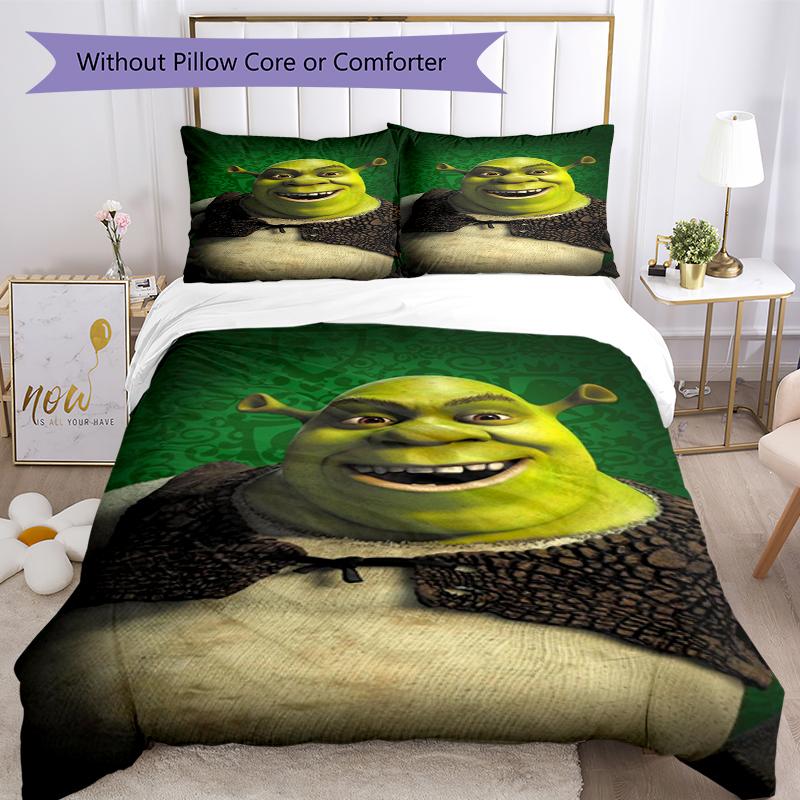 3 шт. Комплект постельного белья Шрек с застежкой на пододеяльнике Включает 1 пододеяльник и 2 наволочки, Мягкий и удобный для всех сезонов.