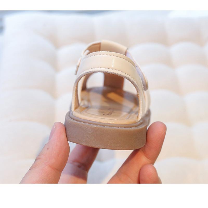 New summer Korean style kids hook-and-loop sandals, closed-toe woven soft sole beach shoes for baby girls