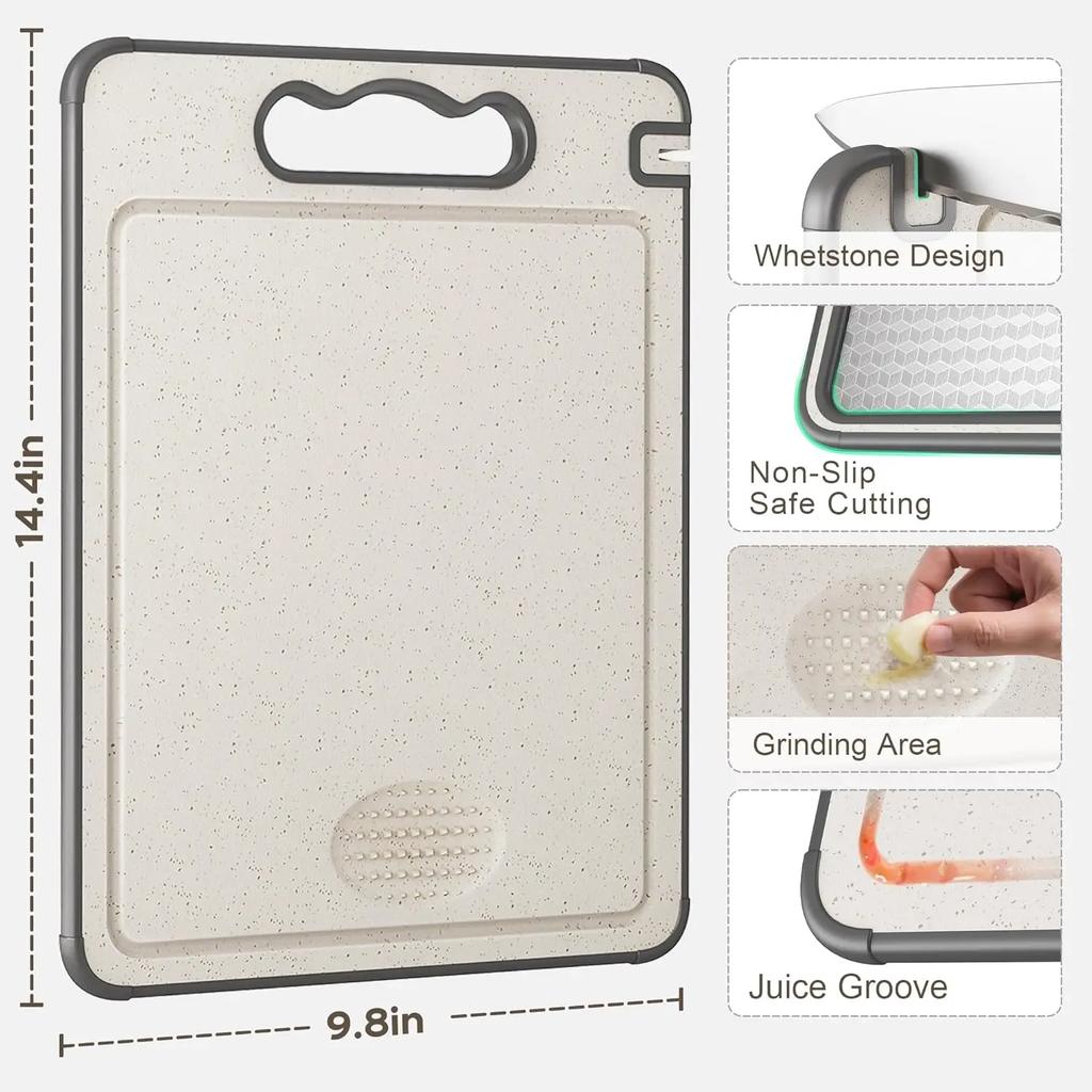 1pc Kitchen Food-grade Steel Cutting Board Non-toxic Double Sided Chopping Board Anti-slip Bpa-free Silicone Edges Wheat Straw Board