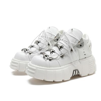 Новый бренд Панк Стиль Женская обувь На шнуровке Высота каблука 6 см Обувь на платформе Женские Рок Ботинки Металлический декор Женские Кроссовки