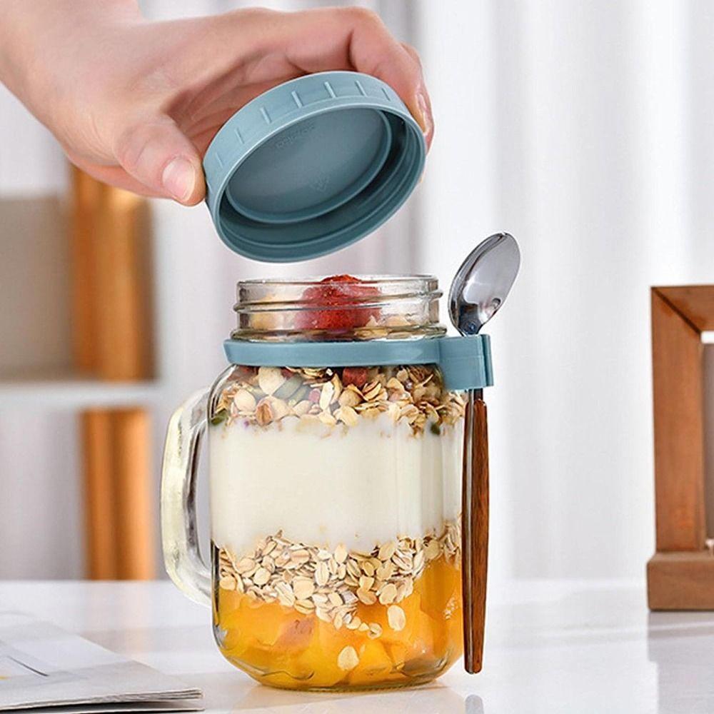 with Lids Spoons & Handle Yogurt Pot Glass Breakfast Jar Oats Container Overnight Oats Jars