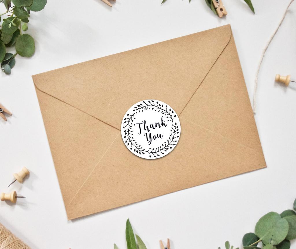 Darling Souvenir Round 1.6 Inches Black Vines Border Thank You Stickers Non Customized Gift-45