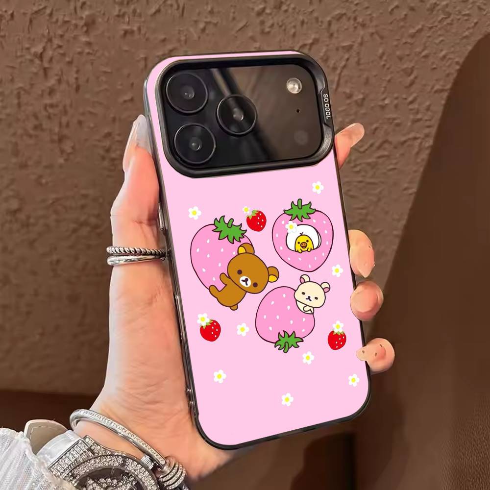 Чехол для телефона Relax K-kuma R-Rilakkuma для iPhone 17 16 15 14 13 12 11 Pro Max Plus Серебристый конфетный Матовый чехол