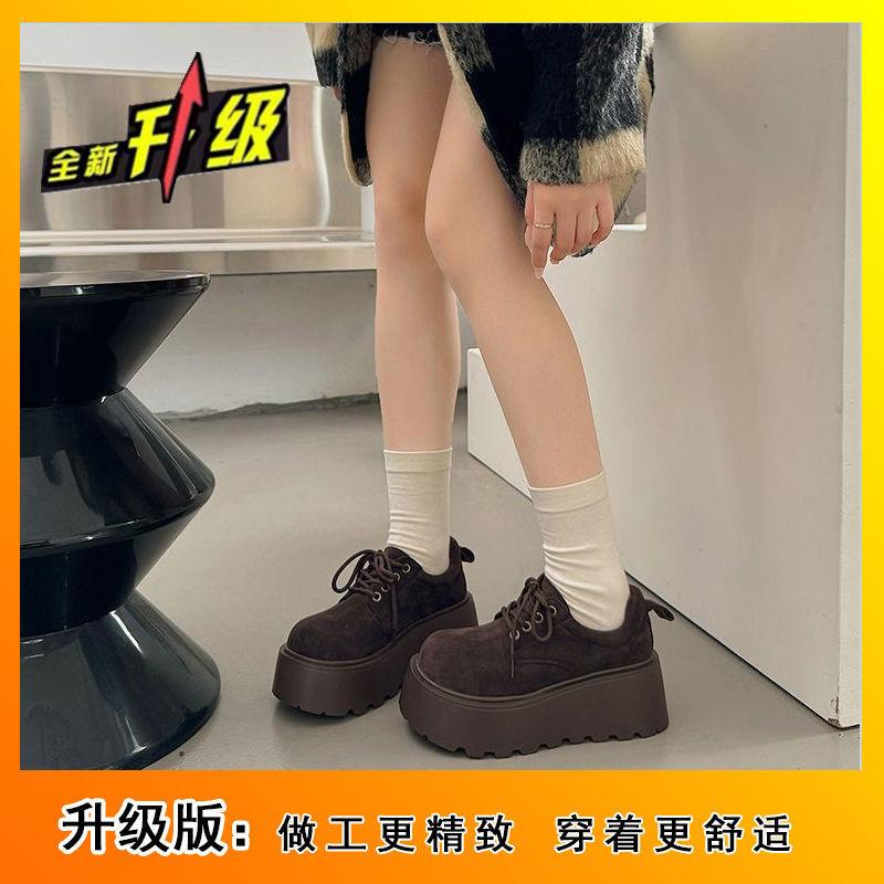 British Camel Single Shoes 2024 Spring and Autumn New Popular Korean Version Lace-up Fashion with Versatile Retro Platform Shoes