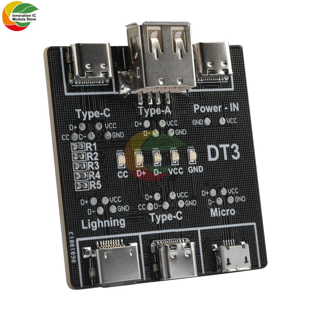 Плата для обнаружения кабелей данных DT1 Микротип Type-c Интерфейс USB Кабель данных Детектор кабелей данных USB Переключатель Тестер кабелей данных USB Портативный