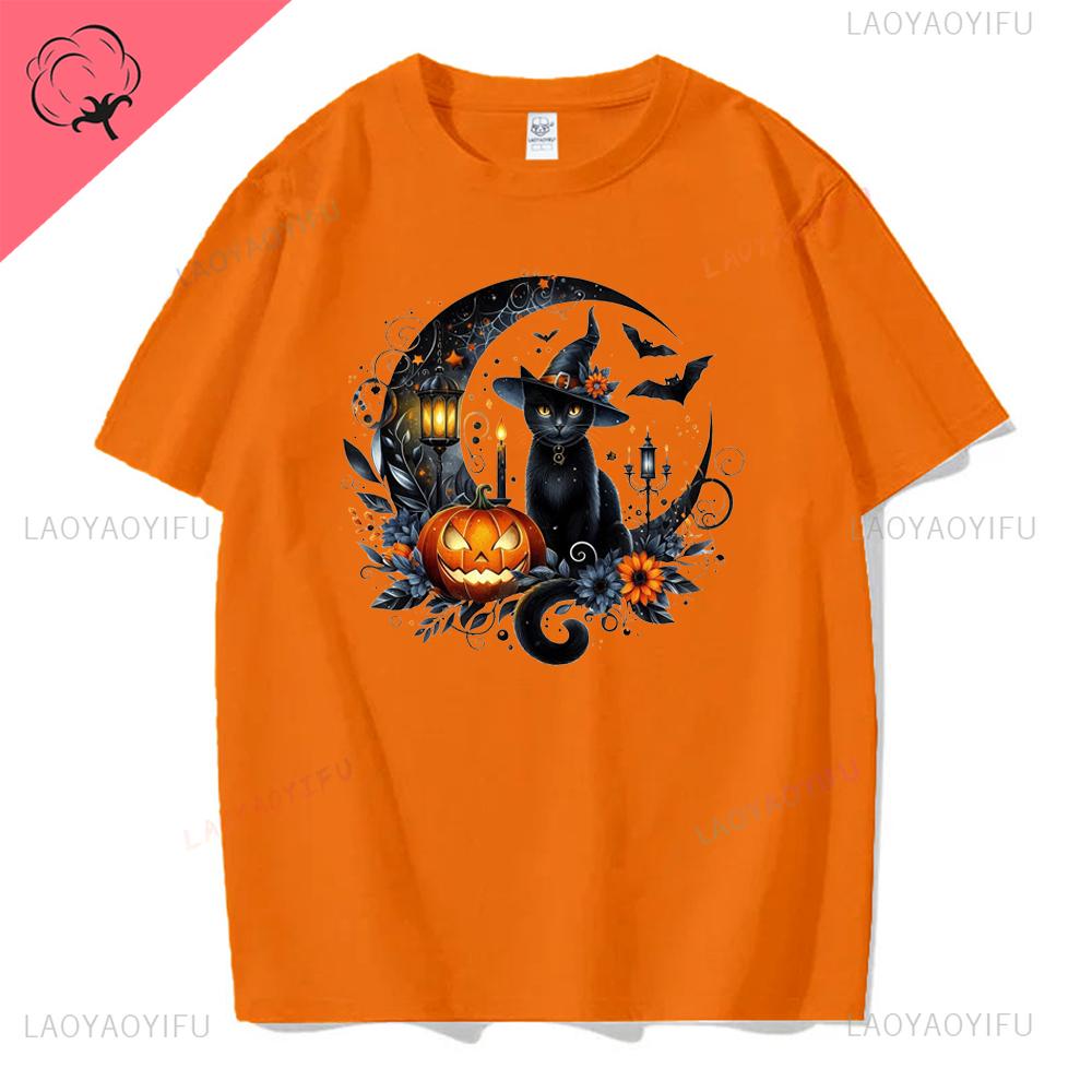 Jack Lanterns Women Ghost Pumpkin Bat Skeleton Print Round Neck Pullovers Cotton Shirt Graphic T Shirts Yk Top Harajuku Tops