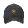 Golden Dragon Embroidered Washed Canvas Baseball Cap Vintage Adjustable Unisex Hat with Intricate Design Details