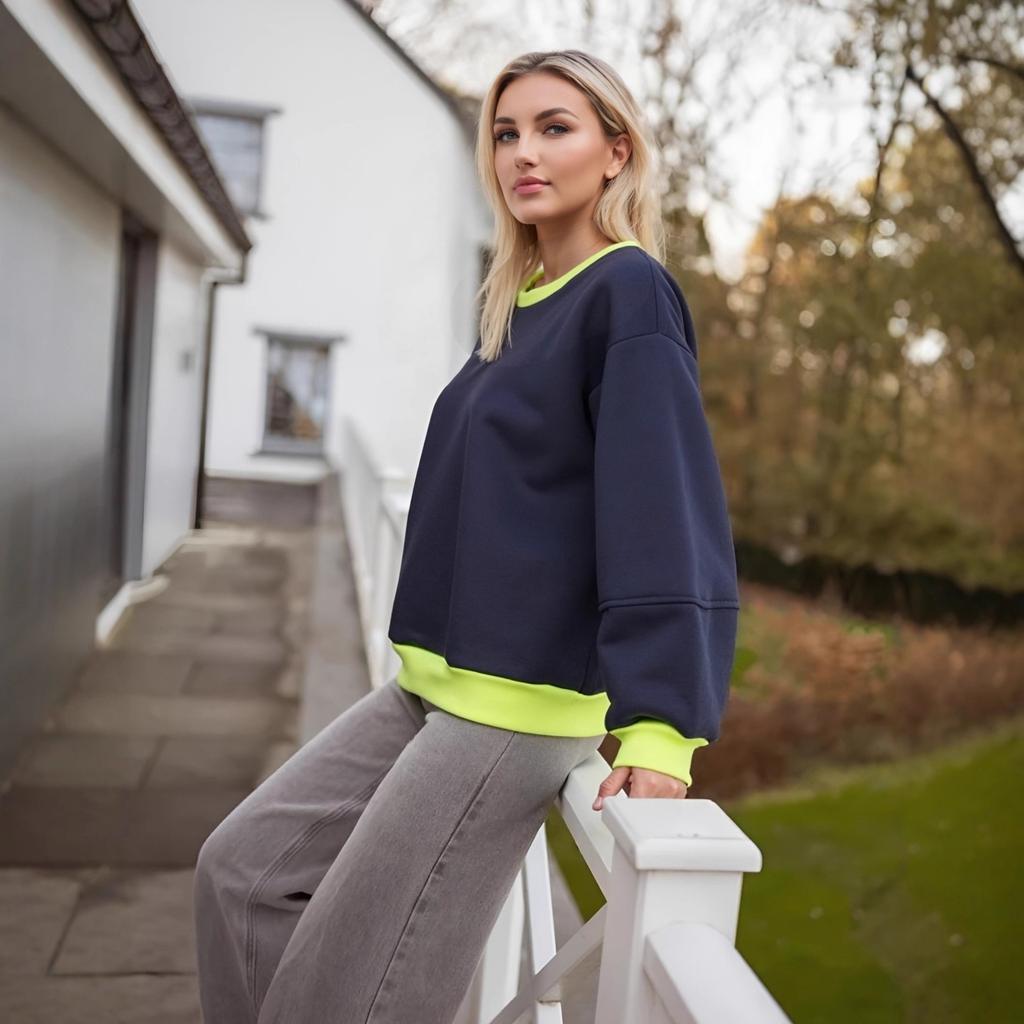 European and American autumn new women's clothing long-sleeved crew neck casual new contrasting colors cross-border simple sports style women's sweate